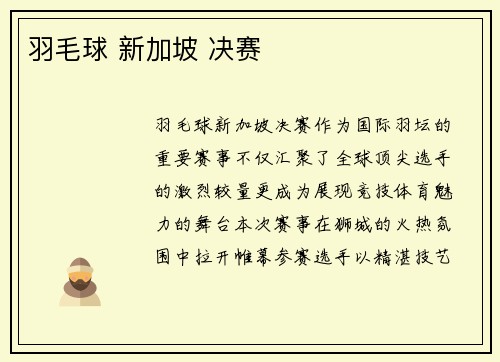 羽毛球 新加坡 决赛